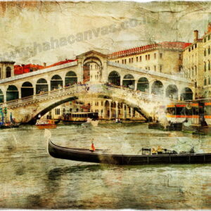 תמונת ציור גשר מעל נהר, ציור אוירה עתיק, תמונת ציור להדפסה על קנבס או זכוכית מס' P-007 | חיוכים