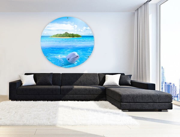 דולפין - הדפסת תמונה עגולה על זכוכית